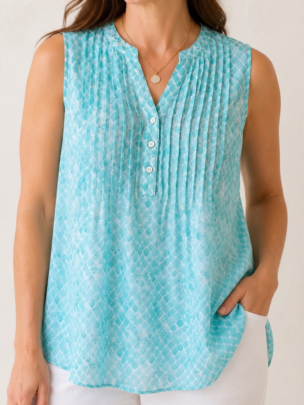Charter Club Ocean Paradise Aqua Sleeveless Tunic Top Plus Size 1X Resort Blouse